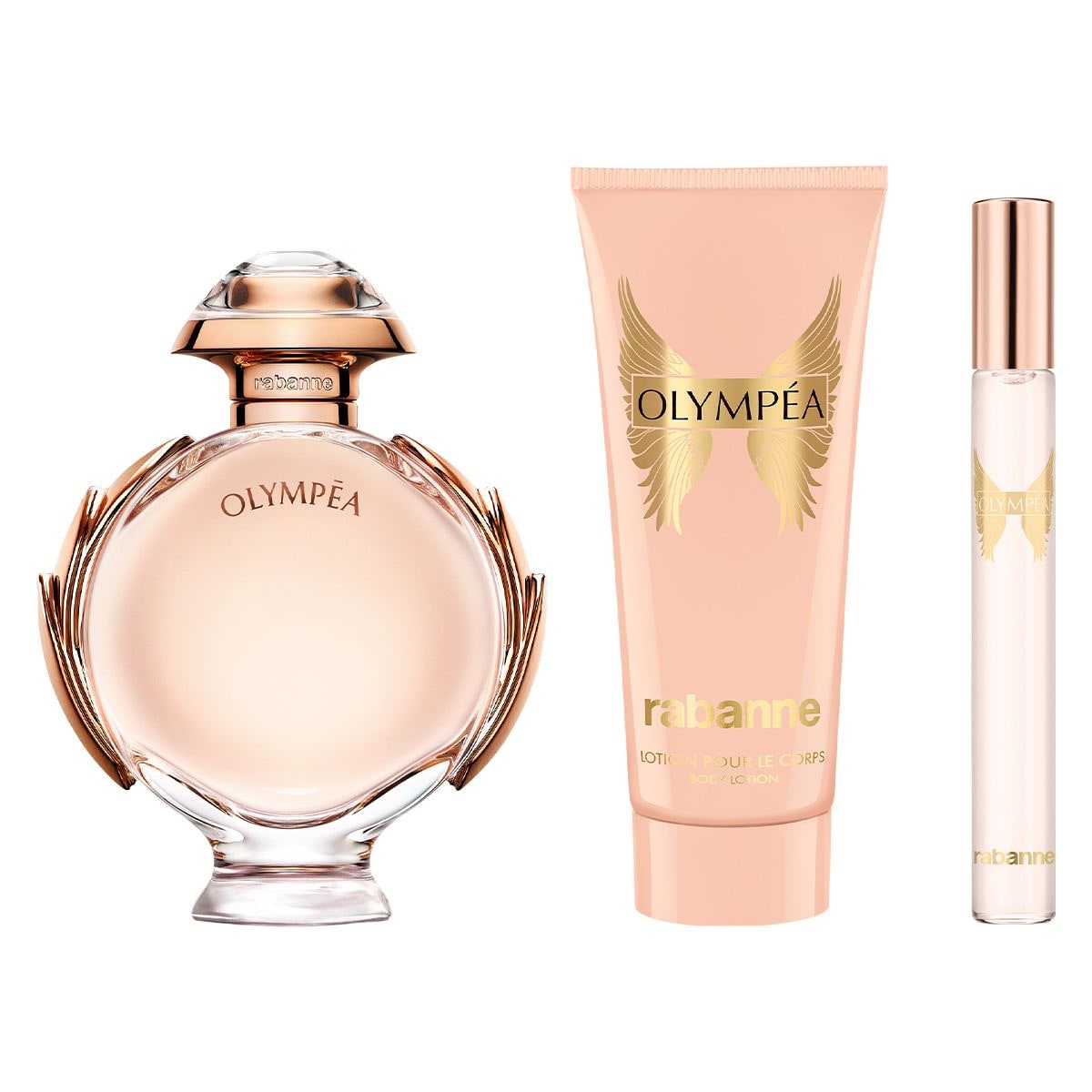 SET OLYMPEA EDP 80ML+CREMA CORPORAL 100ML+PERFUMERO 10ML PACO RABANNE PARA DAMA