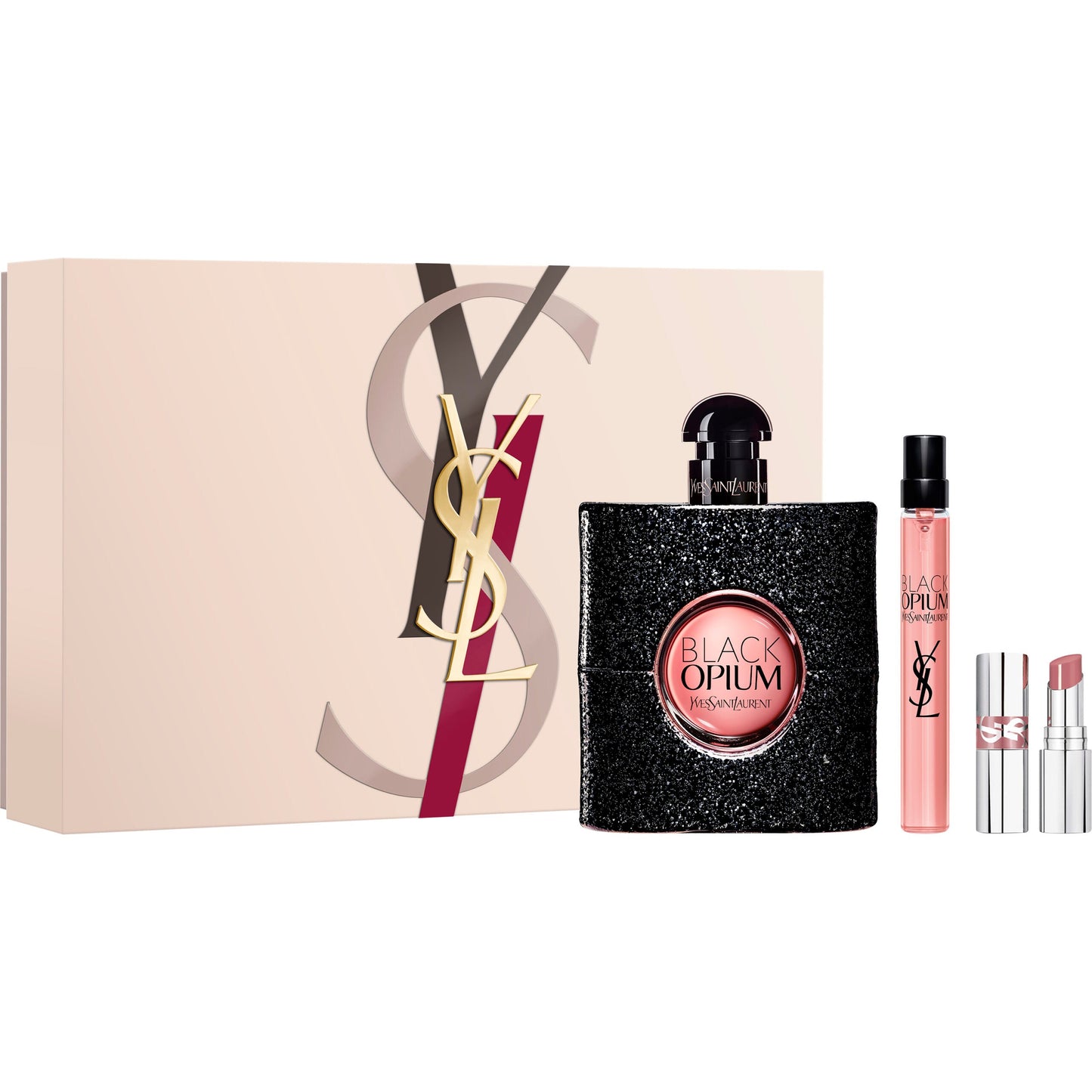 SET YSL BLACK OPIUM EDP 90ML + PERFUMERO 10ML + MINI LABIAL YVES SAINT LAURENT PERFUME PARA DAMA