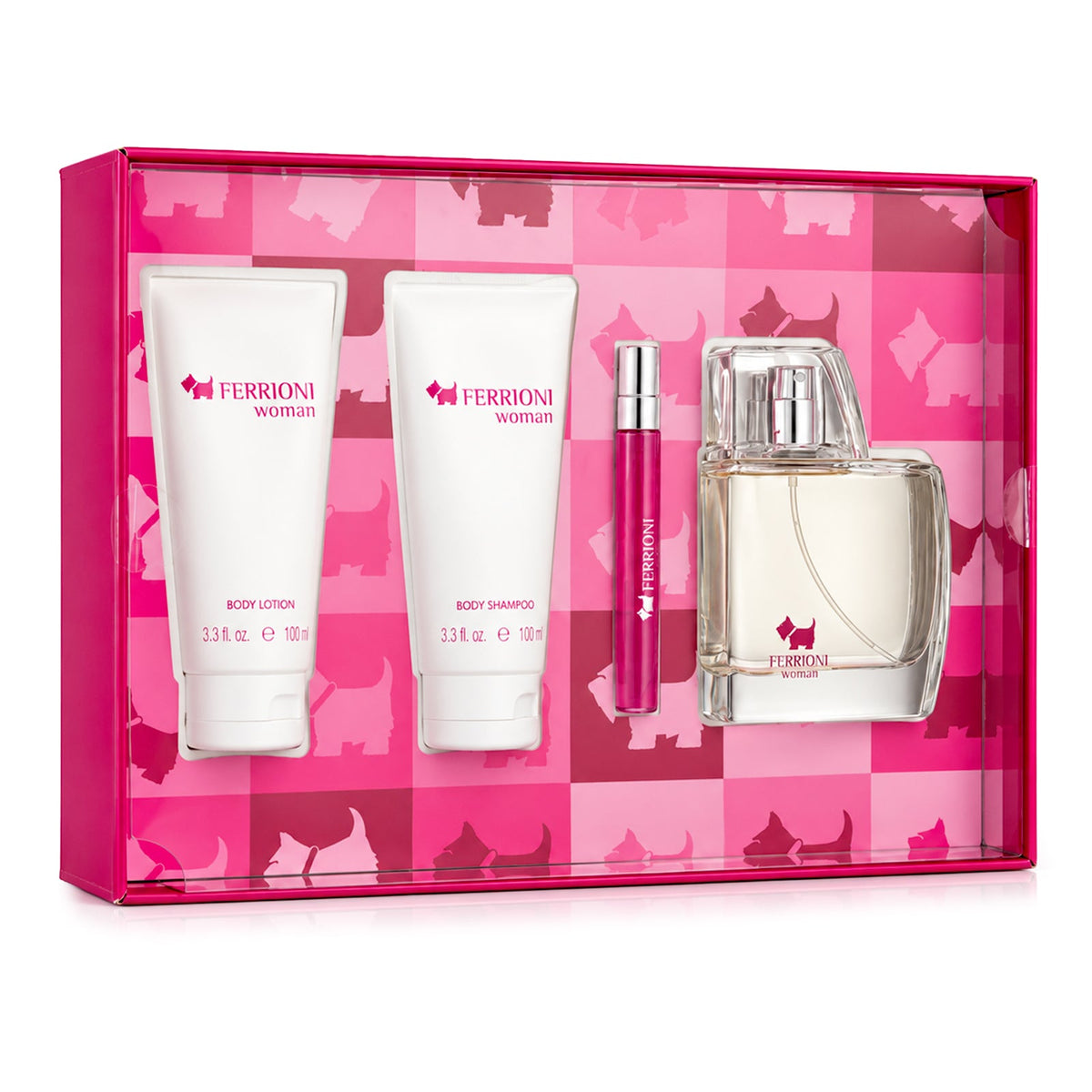SET WOMAN EDP 100ML + CREMA CORPORAL 100ML + GEL DE DUCHA 100ML + PERFUMERO 10ML FERRIONI PERFUME PARA DAMA