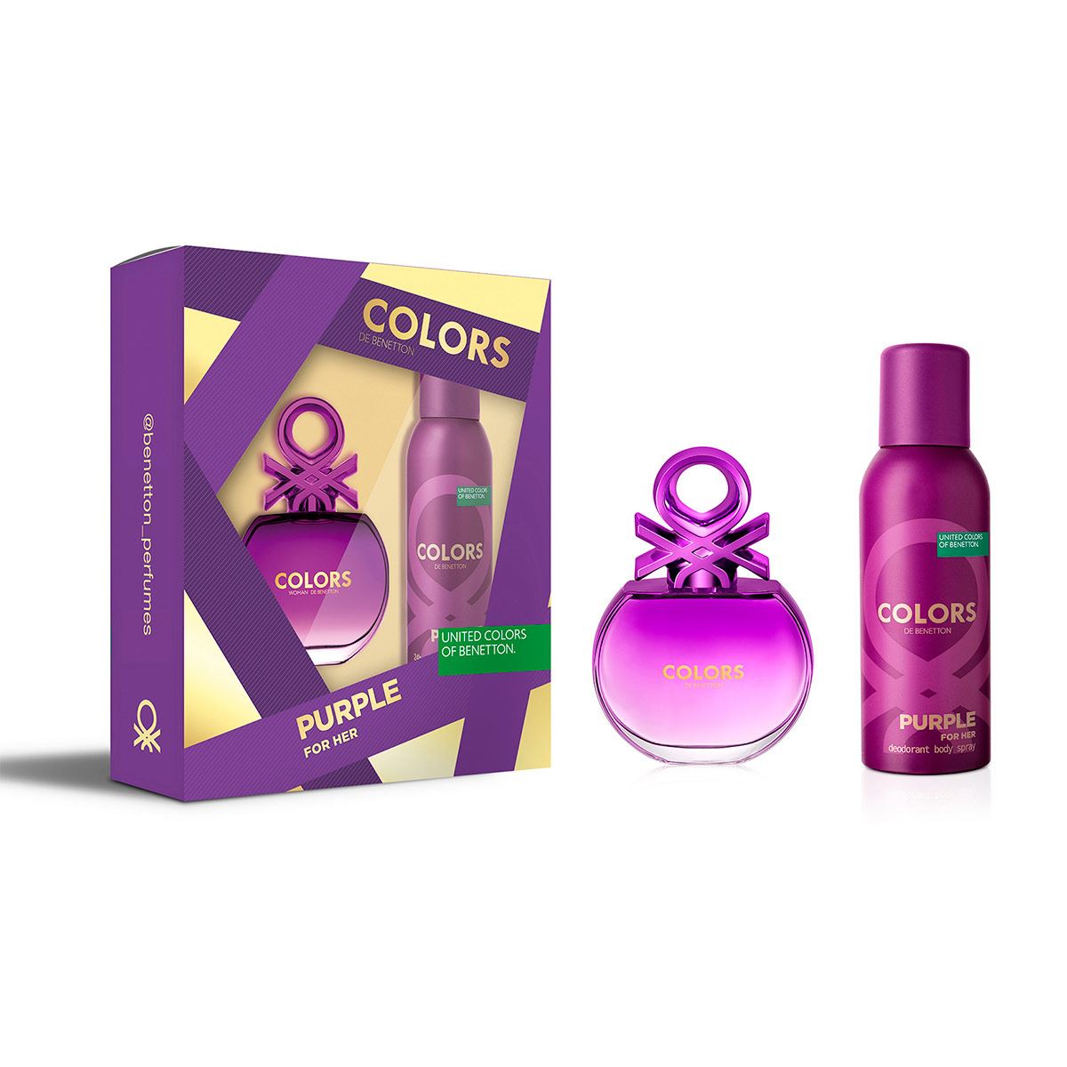 SET COLORS PURPLE FOR HER EDT 80ML + DESODORANTE 150ML BENETTON PERFUME PARA DAMA