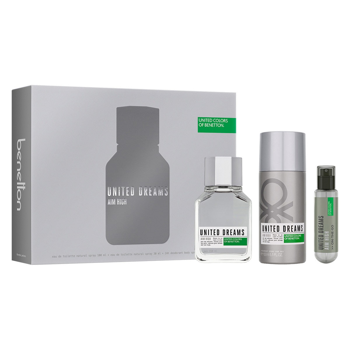 SET AIM HIGH EDT 100ML + AIM HIGH EDT 30ML + DESODORANTE 150ML BENETTON PERFUME PARA CABALLERO