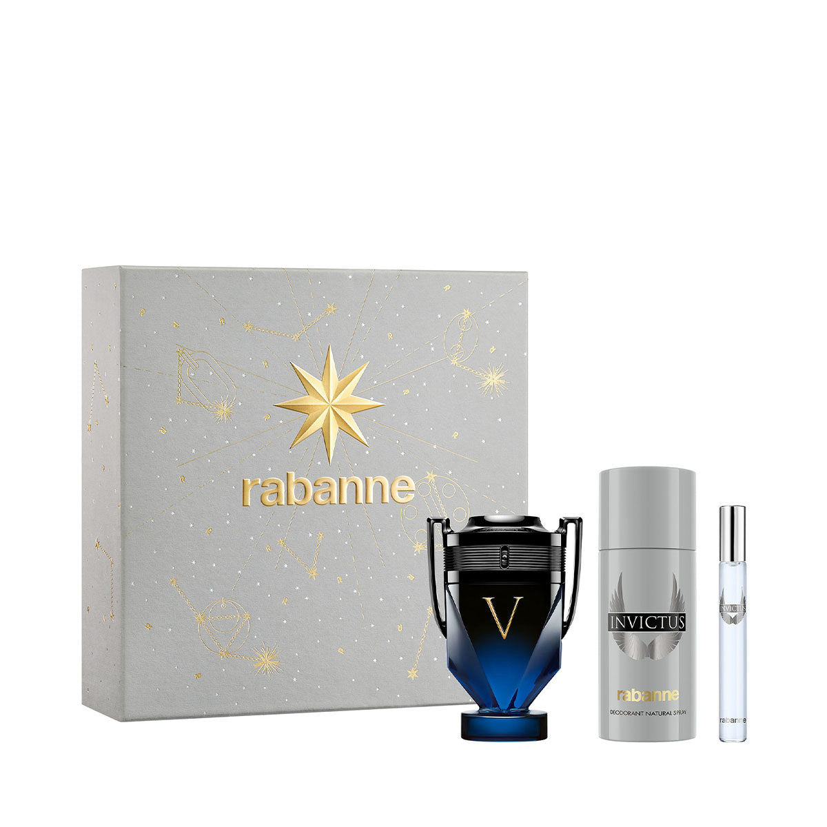 SET INVICTUS VICTORY ELIXIR PARFUM 100ML + DESODORANTE INVICTUS + PERFUMERO INVICTUS 10ML PACO RABANNE PERFUME PARA CABALLERO